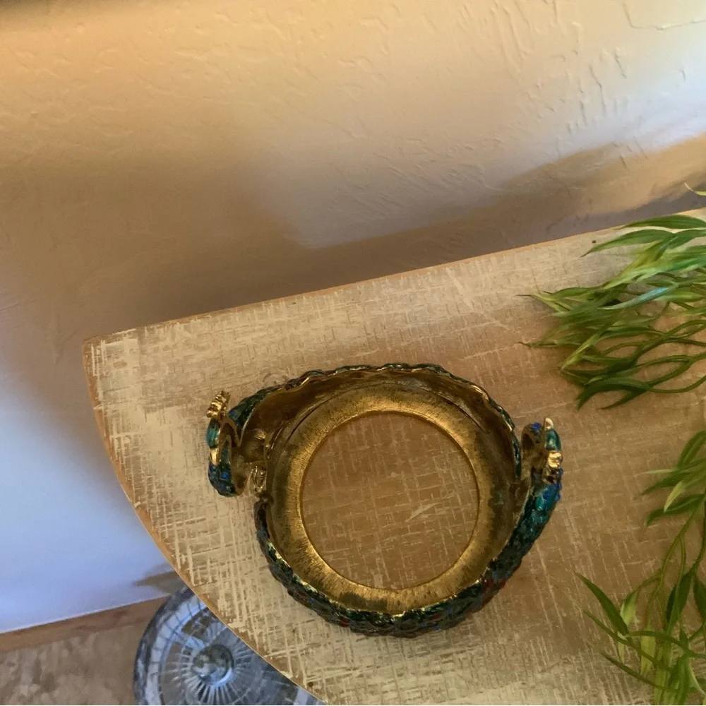 Vintage Solid Brass Enamel Painted Jeweled Double Peacock Candle Holder …